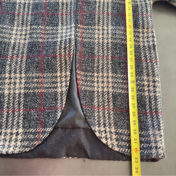 Vintage Y2K Echo Brown Wool Blend Plaid Overcoat Faux Fur Cuffs Wrap‎ Jacket M/L - Picture 12 of 15